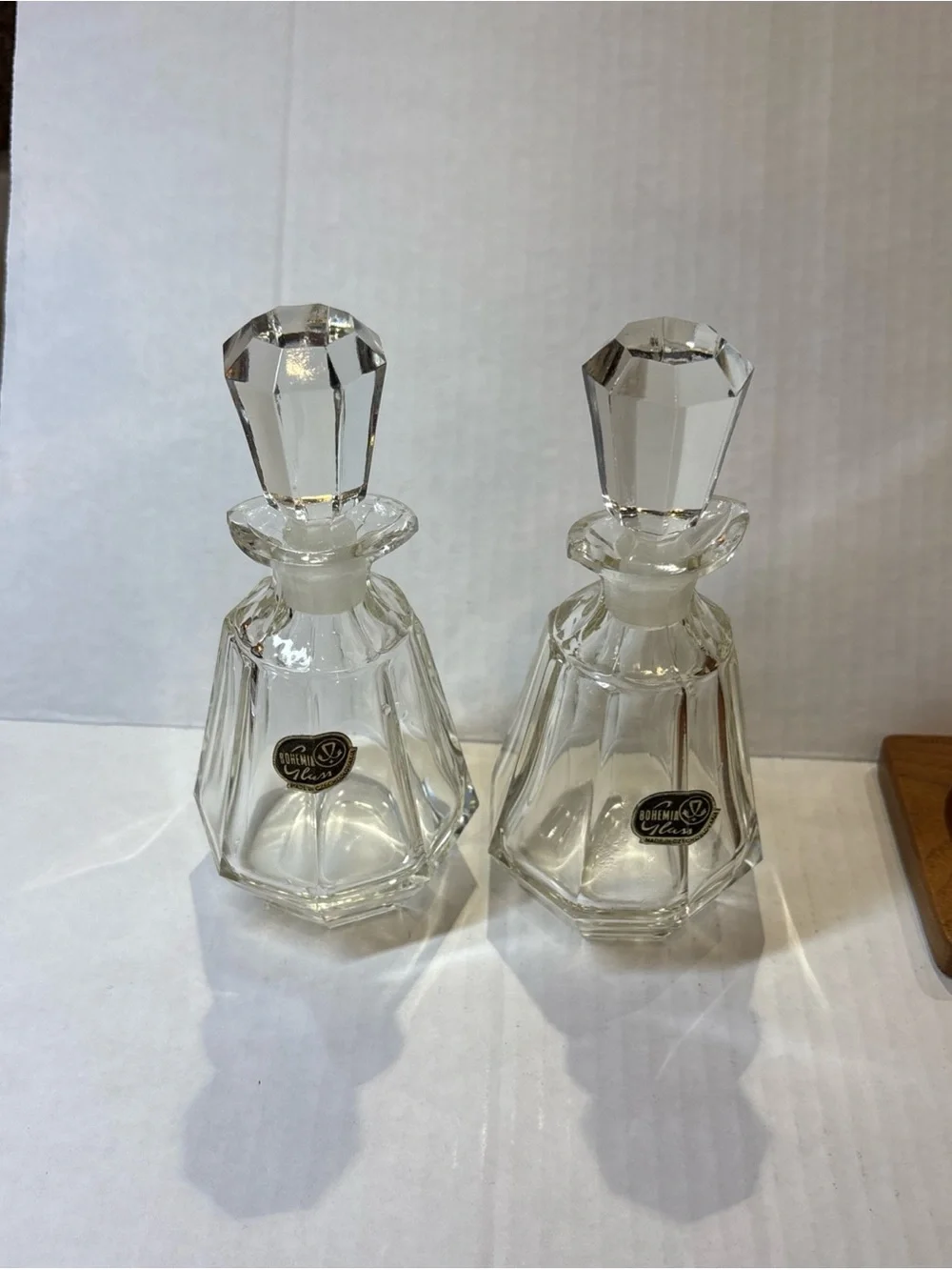vintage Bohemia Glass Set with Wooden Stand